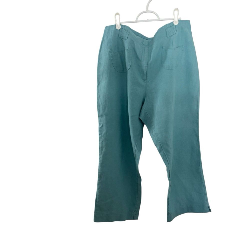 J. Jill Pants 100%‎ Linen Wide Leg Crop Womens Size 16 Blue Beach Boho Lagenlook